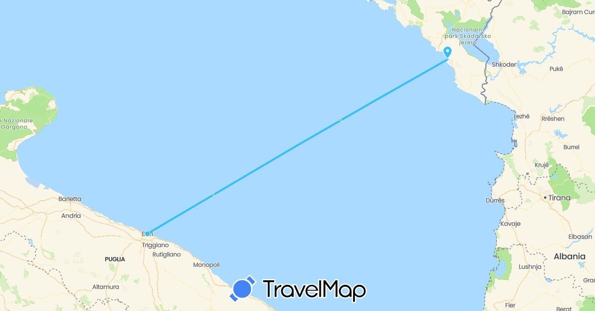 TravelMap itinerary: driving, boat in Italy, Montenegro (Europe)